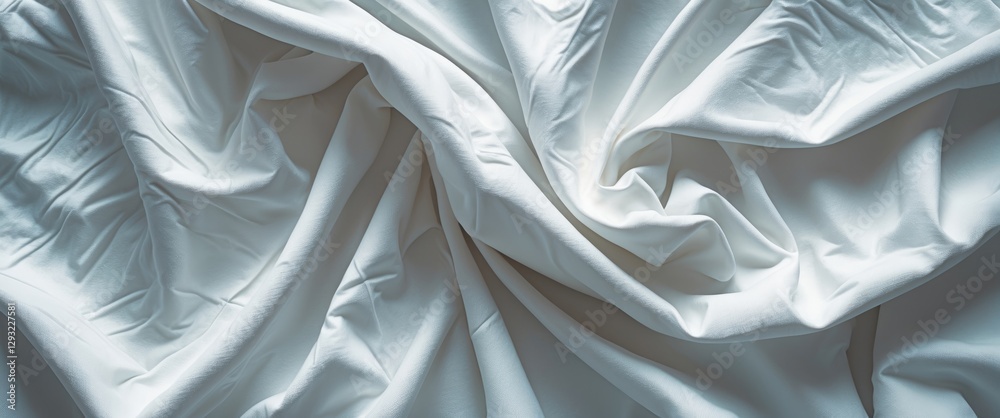 Poster crumpled white fabric texture creating a soft and elegant background for textile design or interior 
