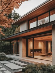Fototapeta premium A modern home displays its facade with natural beauty