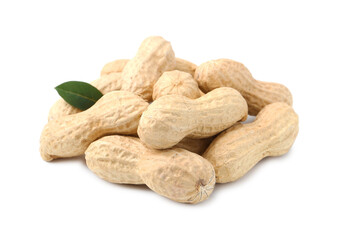 Pile of unpeeled peanuts isolated on white