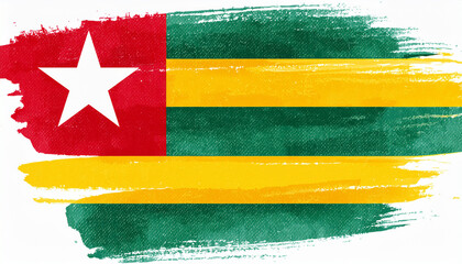 Watercolor painting of Togo national flag. Independence day. Hand drawn art.