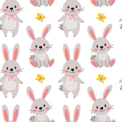 Cute bunnies and butterflies pattern design for children's decor and textiles