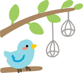 Natural forest background with tree branches and small birds sitting peacefully. A perfect scene for eco-friendly designs, wildlife themes, and nature-inspired illustrations.