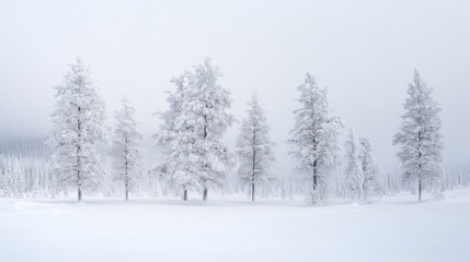 Obraz premium Snowy forest in Lapland, a serene winter wonderland of tranquility and purity.
