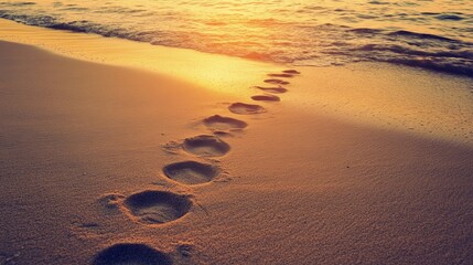 Sandy path to the ocean at golden hour, evoking timeless serenity and simplicity.