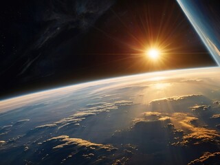 "Stunning Sunrise Over Earth &ndash; Cosmic Space Horizon View"