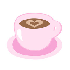pink cup of coffee latte with heart