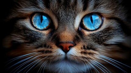 Close-up of cat with intense blue eyes