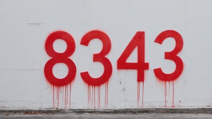 Red spray-painted number 8343 with drips on a white wall creating a bold urban aesthetic and street art vibe.