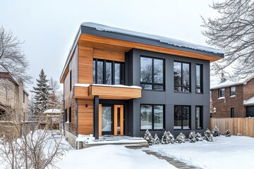 A passive house with high insulation, triple-glazed windows, and a wooden facade, demonstrating eco-conscious residential design.