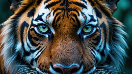 Majestic tiger staring with intense gaze showcasing its striking features and natural beauty in the wild.