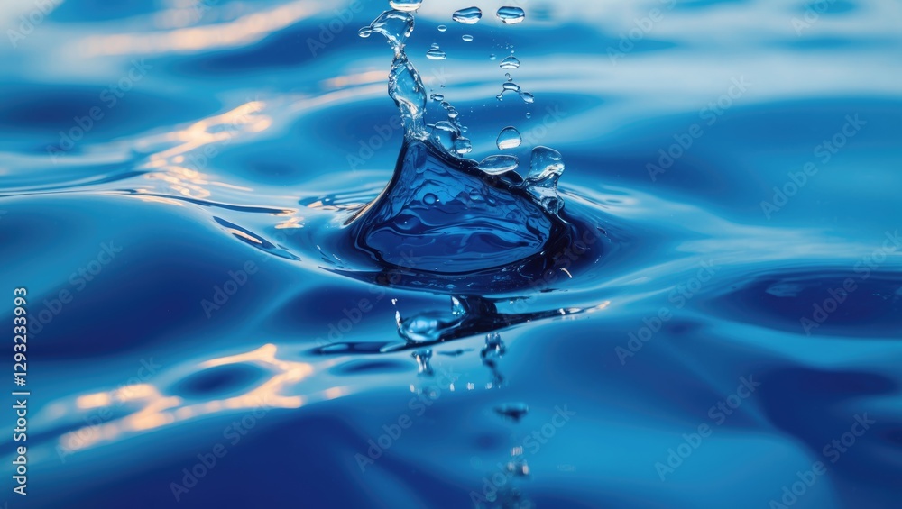 Poster blue water surface with splashes and reflections creating an abstract background ideal for design pr