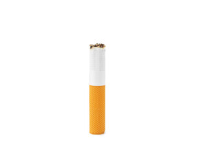 One cigarette butt isolated on white. Smoking habit