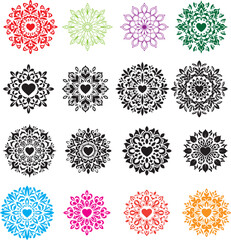 Mandala lineart illustration silhouette black and color bundle