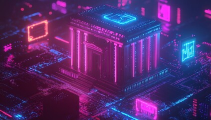 Fototapeta premium Pink And Purple Neon Digital Cube Structure
