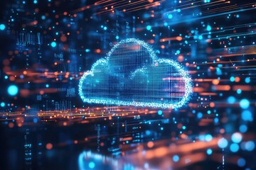 Fototapeta premium A high-tech visualization of digital file exchange through cloud computing networks.