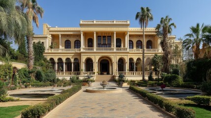Fototapeta premium An opulent palace built by a Belgian businessman in the outskirts of Cairo, Egypt. Designed by architect Ernest Jaspar, the palace showcases a unique blend of architectural styles.