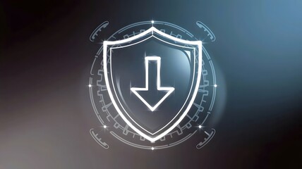 Cybersecurity download icon with protective shield – Suitable for IT security firms, business technology, or online safety promotions.