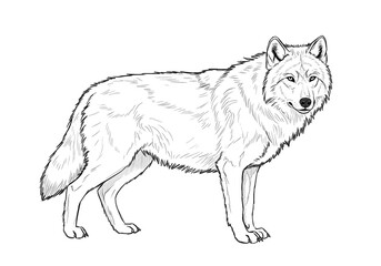 Detailed Line Art Illustration of a Majestic Standing Wolf Design