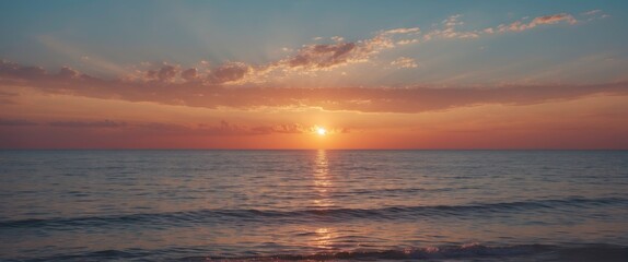 Serene Sunset Over Calm Ocean Waves With Clear Skies Ideal For Text Overlay And Inspirational Quotes