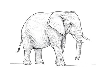 Fototapeta premium Elephant Sketch Illustration of a Majestic Animal on a White Background