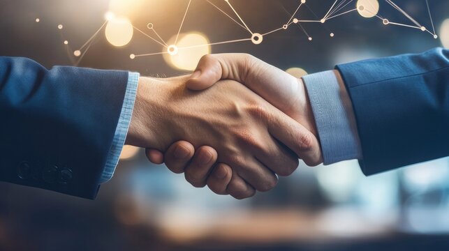 Handshake and a graph illustrate a partnership focused on growth. The professional attire suggests collaboration and business success.