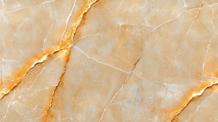 Abstract texture of beige marble with orange veins and intricate patterns.