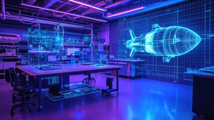 Fototapeta premium Cyberpunk Lab: Futuristic Holographic Design of Spaceship
