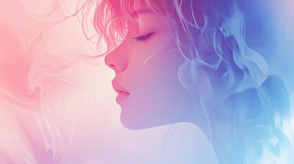 Woman, profile, pastel smoke, serene, beauty, advertising