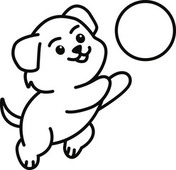 Dog Plying  Ball Outline Illustration
