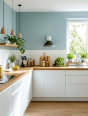 Modern kitchen is bright and features interior plants in a space