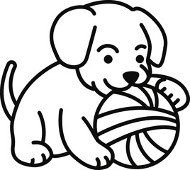 Dog Plying Yarn Ball Outline Illustration
