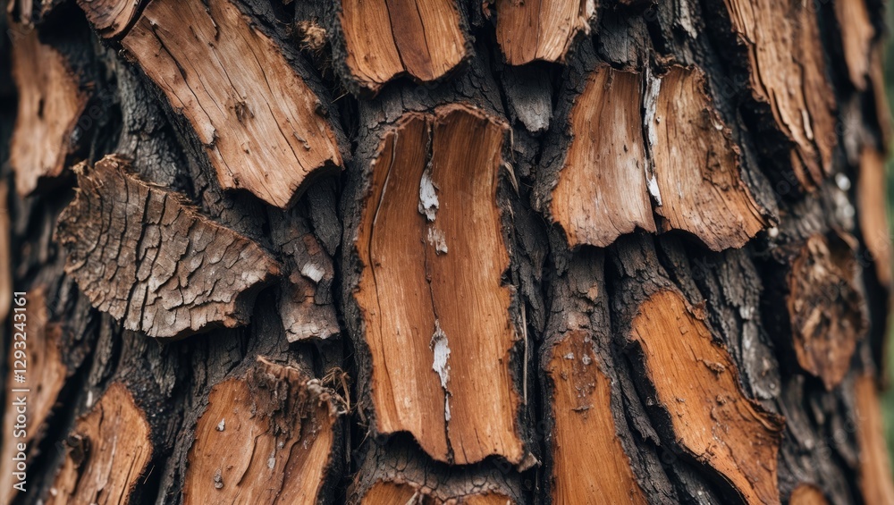 Wall mural textured brown tree bark close-up showcasing intricate patterns and natural tones ideal for backgrou