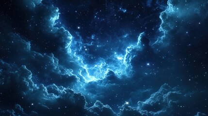 Obraz premium Starry night nebula, cosmic clouds, glowing space. Potential use Astronomy, science fiction background
