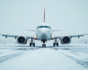 Airplane parked on a snowcovered tarmac and its ready