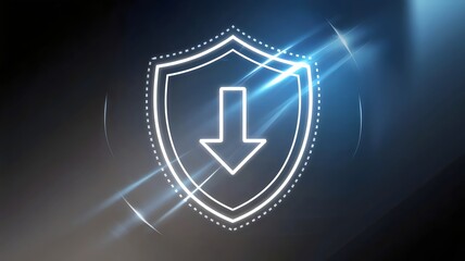 Secure download icon with glowing shield – Ideal for cybersecurity content, data protection campaigns, or digital security branding.