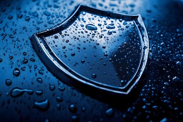 Guarantee cyber space organization client blue shield on a metal blue background