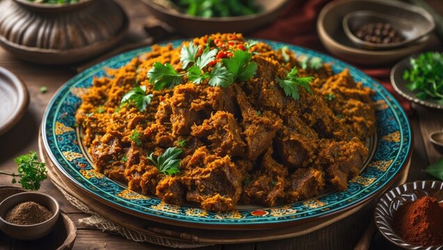 Traditional Arabic Harisa Dish with Garnish and Empty Space for Text Display