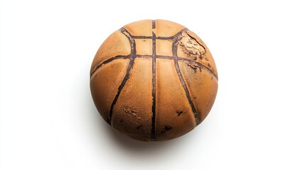 Worn Basketball on White Background with Textured Surface Detail