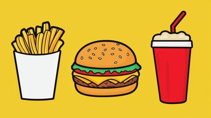 Collection of fast food clipart featuring burgers fries and drinks in various styles