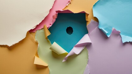Colorful torn paper background with a central hole providing ample copy space for creative designs or text placement.