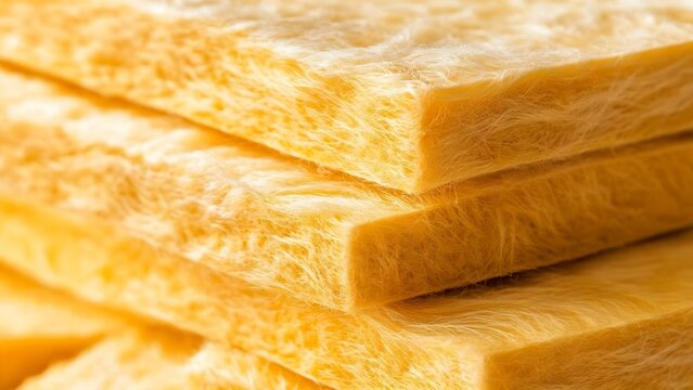 Insulation material made of fiberglass, typically used in construction for thermal and soundproofing purposes. Concept Fiberglass Insulation, Thermal Properties, Soundproofing Applications