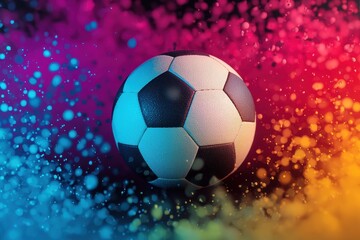 Naklejka premium Colorful Soccer Ball with Vibrant Background and Water Splashes