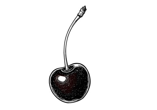 recommend clip art: Single Cherry Sketch on White Background Fresh Fruit Illustration