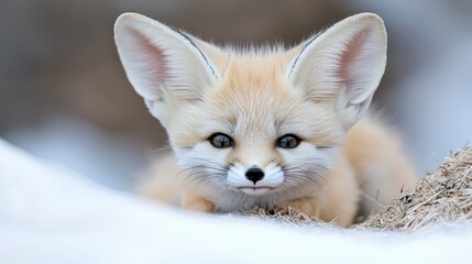 Fennec fox kit in snowy habitat, wildlife, nature
