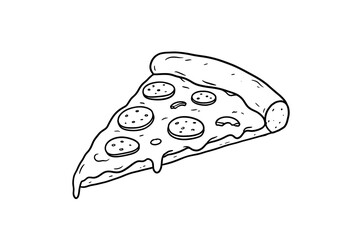 Pizza Slice Illustration with Pepperoni and Melted Cheese on White Background