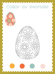 Children's coloring page with Easter egg with floral motifChildren's coloring page with Easter egg with floral motifs