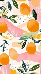 Fototapeta premium Abstract Orange Fruits and Leaves - Modern Botanical Art Print