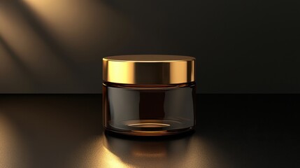 Elegant Glass Jar with Golden Lid Against Dark Background