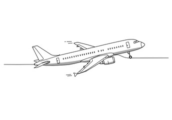 Airplane Taking Off From Runway Simple Line Art Illustration Design