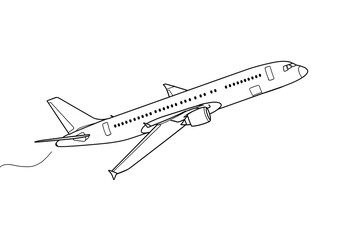 Airplane Taking Off Black and White Line Art for Design Projects